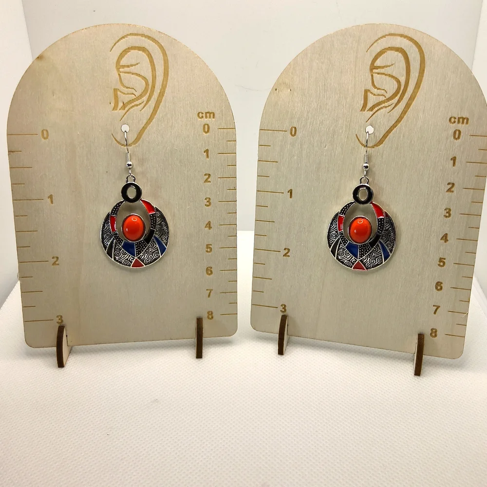 Red and‎ Blue Circular Earrings with Intricate Design